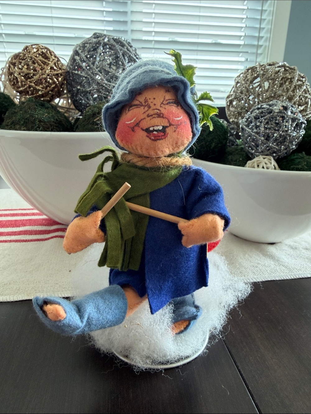 Vintage Annalee Smiling Elf with Blue Hat and Green Scarf